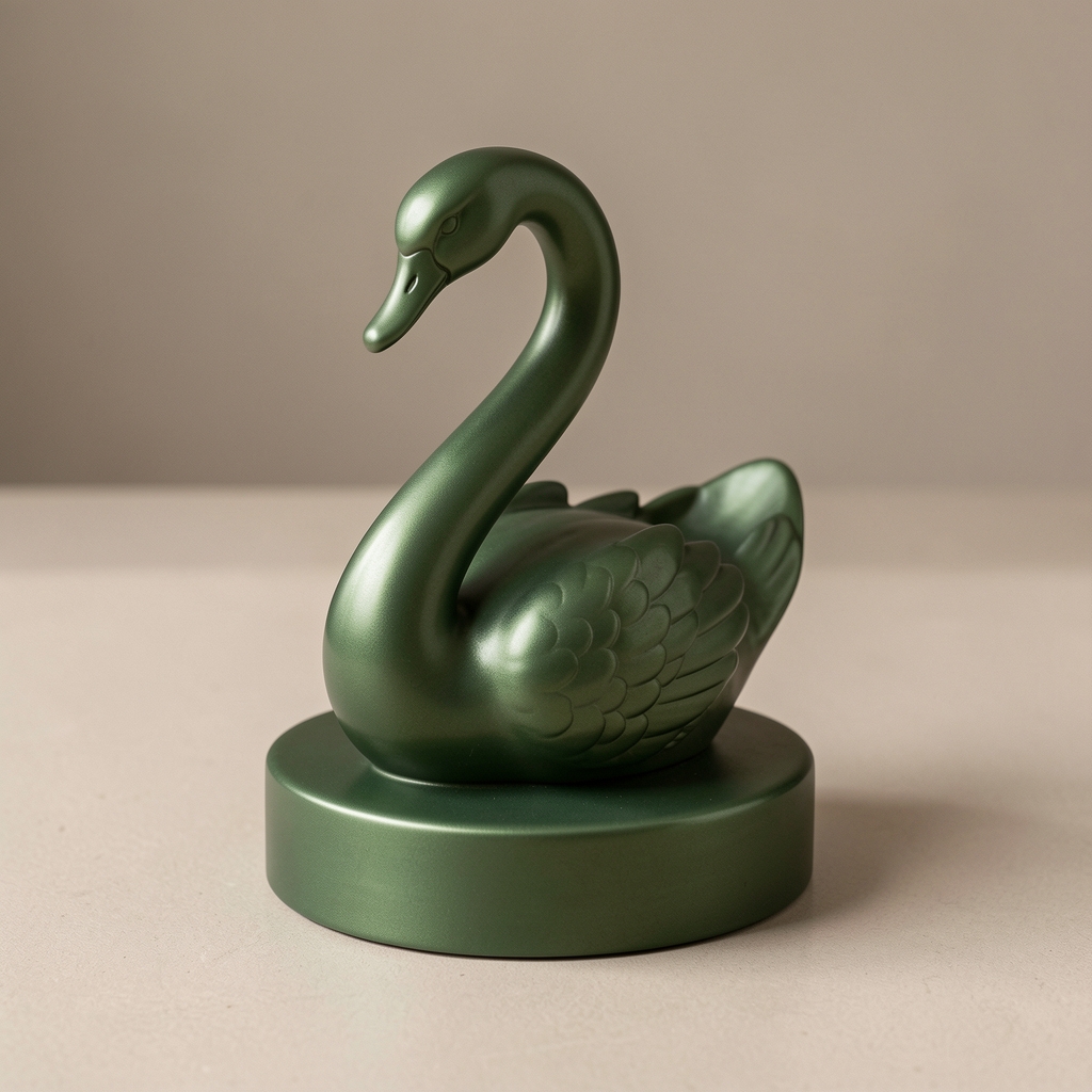 Tetera de cuello de cisne en acero verde mate con base circular sobre encimera neutra